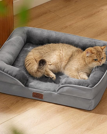 Bedsure Cat Beds for Indoor Cats - Washable Bolster Dog Sofa Beds for Extra Small Dogs, Supportive Foam Pet Couch Bed with Removable Washable Cover, Waterproof Lining and Nonskid Bottom, Grey BEDSURE