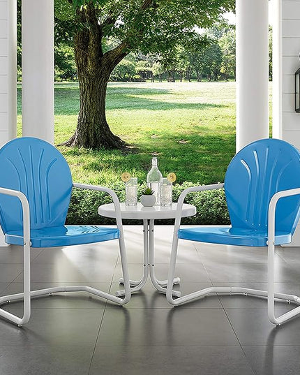 Crosley Furniture KO10004BL Griffith 3-Piece Retro Metal Outdoor Seating Set with Table and 2 Chairs, Sky Blue - LeafyLoom