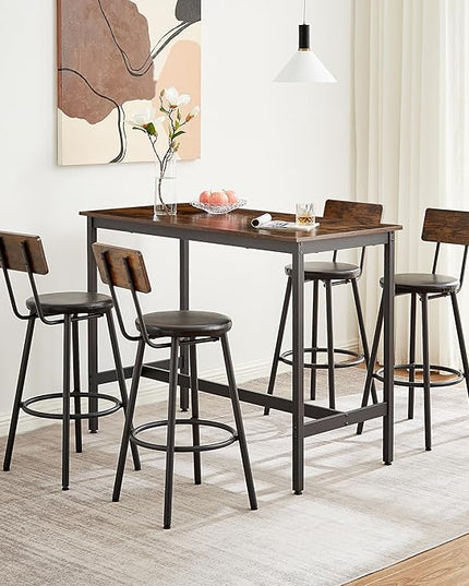 NicBex Dining Room Table Set for 4 Breakfast Nook Table Set Pub High Dining Table 5 Piece Set with 4 Pu Leather Bar Chairs for Kitchen Dining Room, Industrial Style, Rustic Brown - LeafyLoom