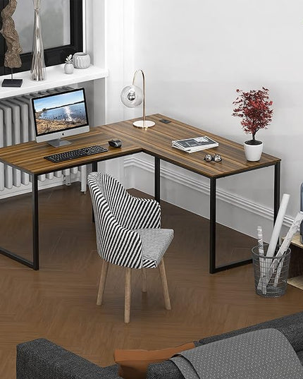 SHW Home Office 55-Inch Large L Shaped Corner Desk, 24" Deep, Walnut - LeafyLoom