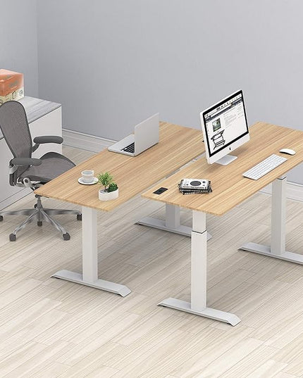 SHW Electric Height Adjustable Standing Desk with Hanging Hooks and Cable Management, 48 x 24 Inches, Oak - LeafyLoom