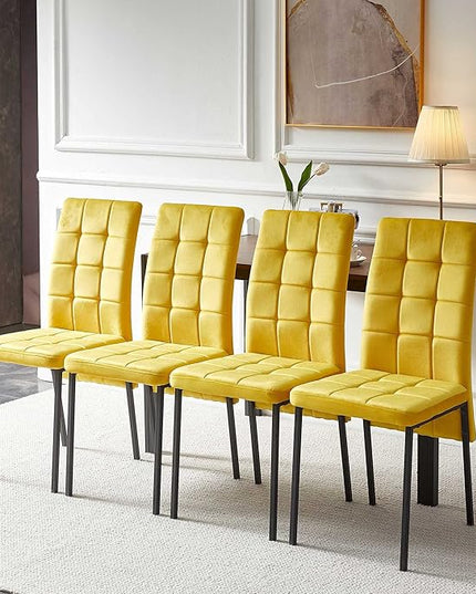 NicBex Dining Table Set for 4 Kitchen Table Set 5-Piece Dining Set Including Velvet High Back Nordic Dining Chair & Creative Design MDF Dining Table for Kitchen, Dining Room, Yellow - LeafyLoom