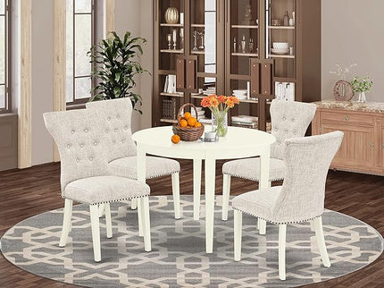 East West Furniture BOGA5-WHI-35 Boston 5 Piece Kitchen Set for 4 Includes a Round Room Table and 4 Doeskin Fabric Parsons Dining Chairs, Linen White, 42x42 Inch - LeafyLoom