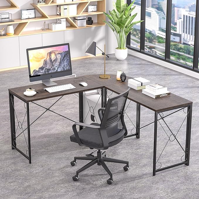 VECELO 39.4" Folding Computer Desk Simple Laptop Table Home Office Workstation for Reading Writing, No Assembly Needed, Small Space, Oak Gray（2pack） - LeafyLoom