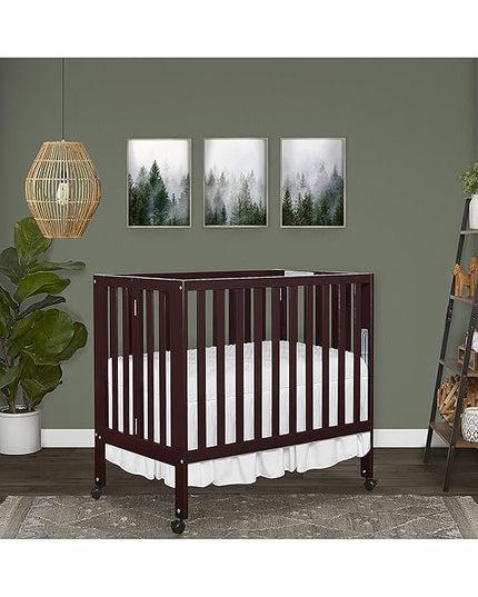 Jett Non-Full Size Folding Convertible Crib, Lightweight Portable Crib, Three Adjustable Mattress Height Settings, Easy to Fold Travel Crib, 1.5” Mattress Pad Included - LeafyLoom