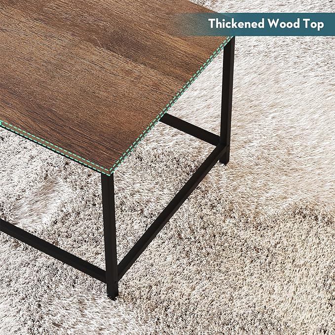 SAYGOER Coffee Table Simple Modern Rectangular Center Table Open Space Minimalist for Living Room Home Office Industrial Cocktail Tables, Dark Walnut - LeafyLoom