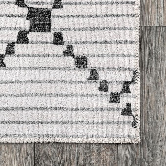 nuLOOM Echo Multi Diamond Machine Washable Ultra Thin Runner Rug, 2' 6" x 8', Ivory - LeafyLoom
