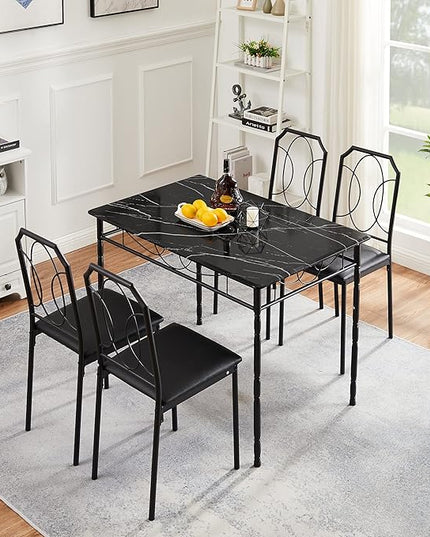 VECELO 5 Pieces Sets,43.3" Table&chairs for 4,Industrial Counter Height Tabletop with Bar Stools, Rectangle Breakfast Chairs, Living Room, Apartment, Dining table for 4, Black 1 - LeafyLoom