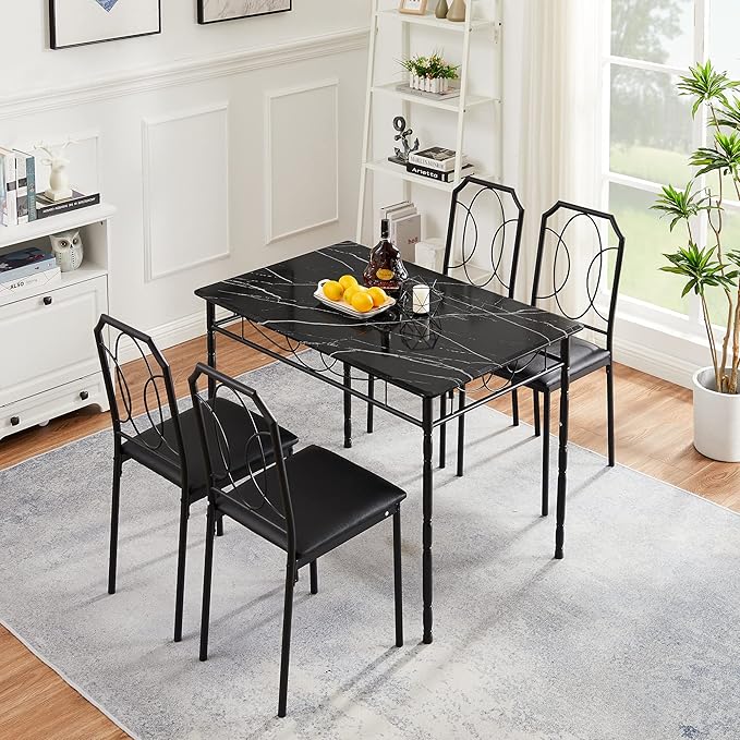 VECELO 5 Pieces Sets,43.3" Table&chairs for 4,Industrial Counter Height Tabletop with Bar Stools, Rectangle Breakfast Chairs, Living Room, Apartment, Dining table for 4, BLack - LeafyLoom