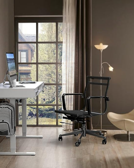 SHW 48-Inch Electric Height Adjustable Desk with Keyboard Tray and Two Drawers - LeafyLoom