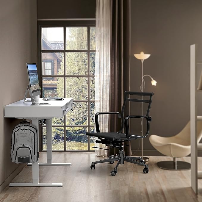 SHW 48-Inch Electric Height Adjustable Desk with Keyboard Tray and Two Drawers - LeafyLoom