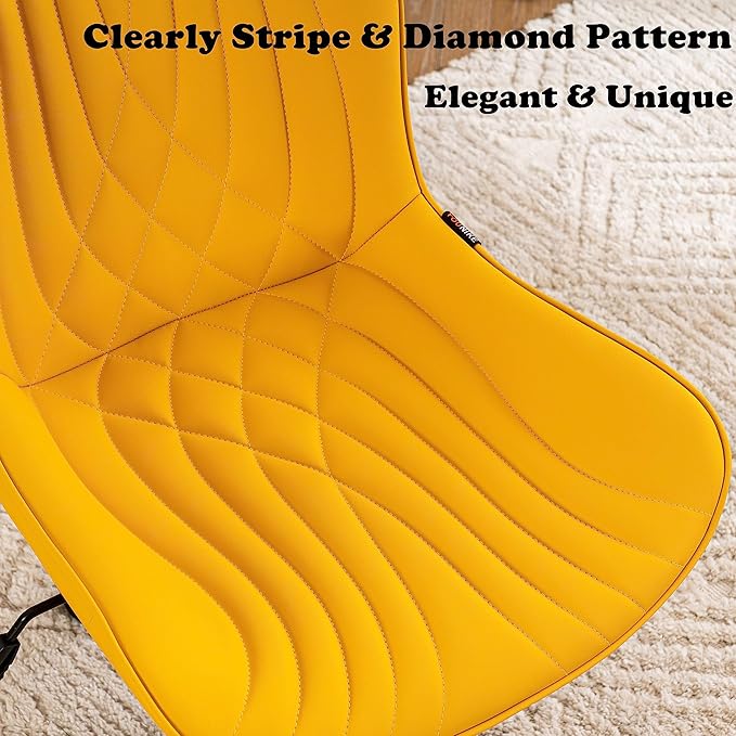 YOUTASTE Office Chair Modern Armless Desk Chair, Height Adjustable Swivel Rocking Computer Task Chair, Faux Leather Sewing Chairs with Wheels, Stylish Lounge Vanity Chair,Yellow - LeafyLoom