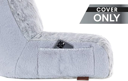 XXL Husband Pillow Cover Only - Rare Baby Arctic Grey Wolf Fur Backrest Pillowcase Set, Two-Tone Reversible Double Sided Fabulous Faux Fur Reading & Bed Rest, Thick Zippers, 2 Sided Solid Neck Rolls - LeafyLoom