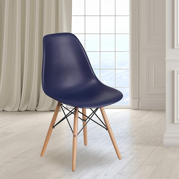 Flash Furniture 2 Pack Elon Series Navy Plastic Chair with Wooden Legsase - LeafyLoom