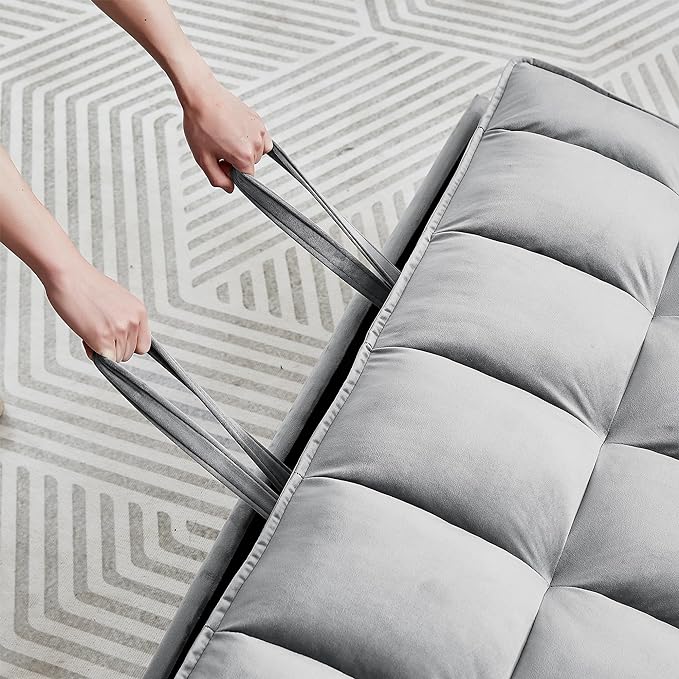 Full Size Pull 3 in 1 Convertible, Fluffy Velvet Loveseat Cama, Lounge Sleeper Sofa with Pullout Bed, Small Futon Couch for Living Room, Bedroom, 55" W, Grey - LeafyLoom