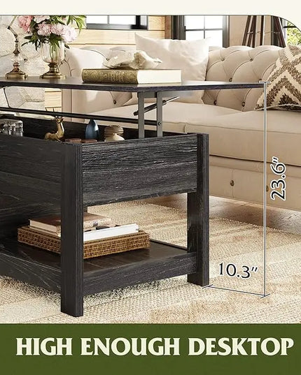 WLIVE Coffee Table, 47" Lift Top Coffee Table with Hidden Compartment and 2 Storage Shelves for Living Room, Espresso - LeafyLoom