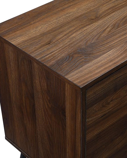 Walker Edison Saxon Mid Century Modern Glass Shelf TV Stand for TVs up to 65 Inches, 60 Inch, Walnut - LeafyLoom