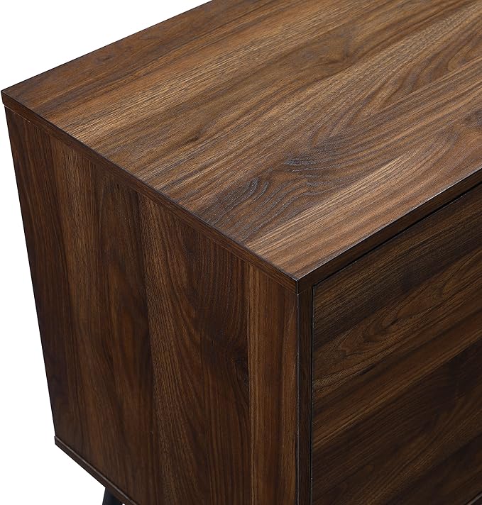 Walker Edison Saxon Mid Century Modern Glass Shelf TV Stand for TVs up to 65 Inches, 60 Inch, Walnut - LeafyLoom