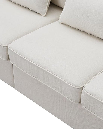 104" Modern Sofa, 4-seat Couch with Armrest Pockets and 4 Pillows for Living Room, Apartment, 104inch, Beige - LeafyLoom
