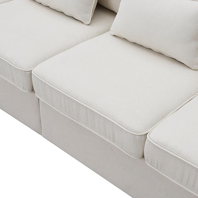 104" Modern Sofa, 4-seat Couch with Armrest Pockets and 4 Pillows for Living Room, Apartment, 104inch, Beige - LeafyLoom