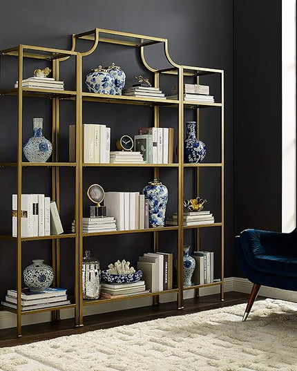 Crosley Furniture Aimee 3-Piece Etagere Bookcase Set - Gold and Glass - LeafyLoom