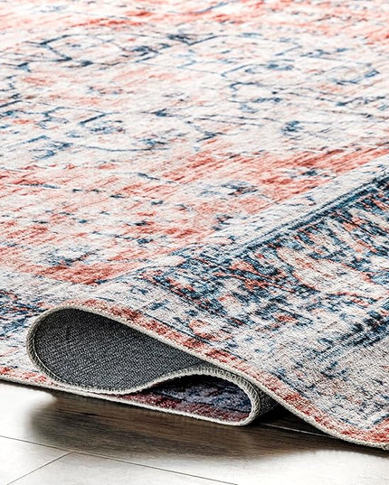 nuLOOM Rina Faded Persian Machine Washable Ultra Thin Area Rug, 5' x 8', Rust - LeafyLoom