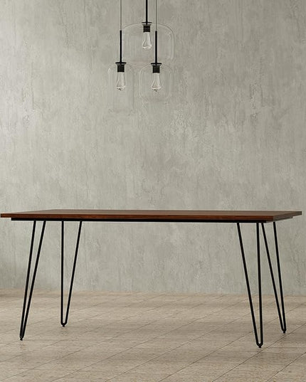 SIMPLIHOME Hunter Dining, Solid Wood Walnut Veneer Tabletop and Powder-Coated Iron Metal Legs in Black Industrial-Style Rectangular Kitchen Table for 4 to 6 People, 66 inches - LeafyLoom