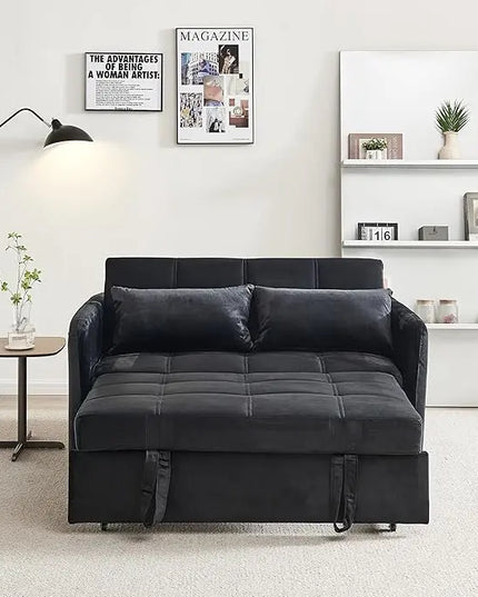 Velvet Tufted Convertible Pull Out Sofa Bed , 3 in 1 Multi-Functional Futon Lounge Chair Sleeper Couch Bed, Pullout Sofá with Adjustable Backrest and USB Ports for Living Room Small Space Apartment - LeafyLoom