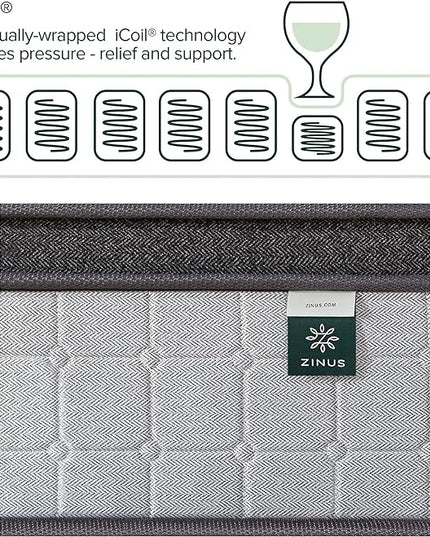 ZINUS 12 Inch Comfort Support Cooling Gel Hybrid Mattress, Queen, Euro Top Innerspring Mattress, Motion Isolating Pocket Springs, Mattress in A Box - LeafyLoom