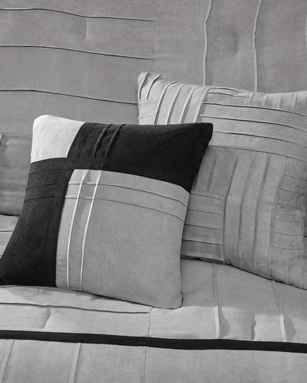 Madison Park Cozy Comforter Set Casual Blocks Design All Season, Matching Bed Skirt, Decorative Pillows, King (104 in x 92 in), Dune Black/Grey, 7 Piece - LeafyLoom