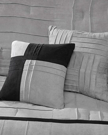 Madison Park Cozy Comforter Set Casual Blocks Design All Season, Matching Bed Skirt, Decorative Pillows, Queen (90 in x 90 in), Dune Black/Grey, 7 Piece - LeafyLoom