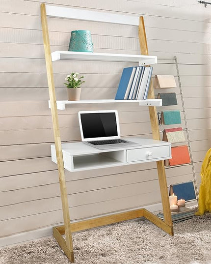 American Trails Freestanding Ladder Desk With Drawer, Natural Maple/White - LeafyLoom