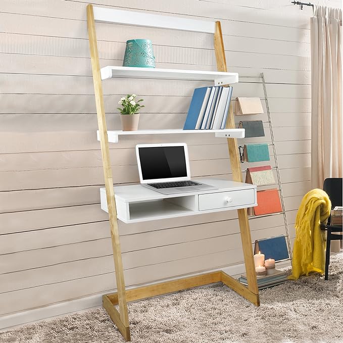 American Trails Freestanding Ladder Desk With Drawer, Natural Maple/White - LeafyLoom