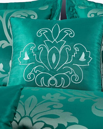 Chezmoi Collection 7-Piece Jacquard Floral Comforter Set (Queen, Green/Silver) - LeafyLoom