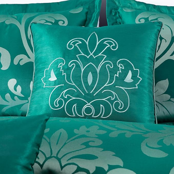 Chezmoi Collection 7-Piece Jacquard Floral Comforter Set (California King, Green/Silver) - LeafyLoom