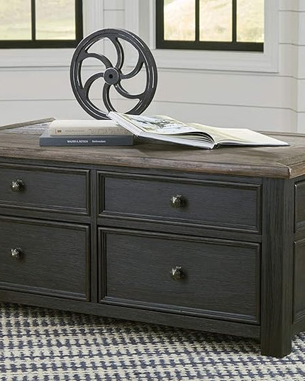 Signature Design by Ashley Tyler Creek Rustic Farmhouse Lift Top Coffee Table with Drawers, Brown & Black - LeafyLoom