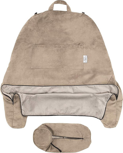 Husband Pillow XXL Cover Aspen Edition Cowboy Taupe, Reversible Microfiber to Microsuede, Side & Back Pockets - Handle for Easy Transport - Super Cozy Bed Rest Pillow Cover with Arms - Easy Care - LeafyLoom
