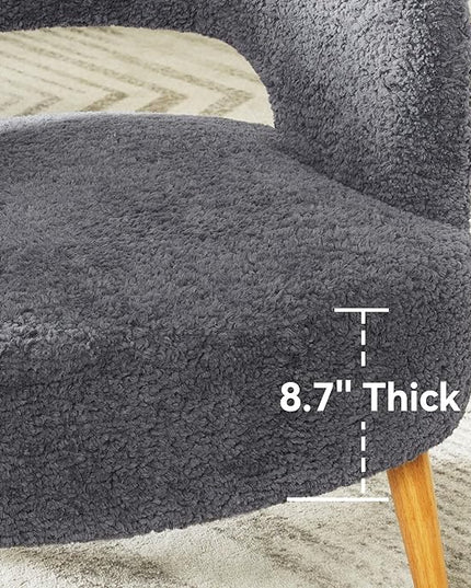 Accent Chair with Ottoman Teddy Fleece Upholstered Armchair Mid-Century Modern Comfortable Chairs and Ottoman Set with Wooden Legs for Living Room, Bedroom(Dark Grey) - LeafyLoom