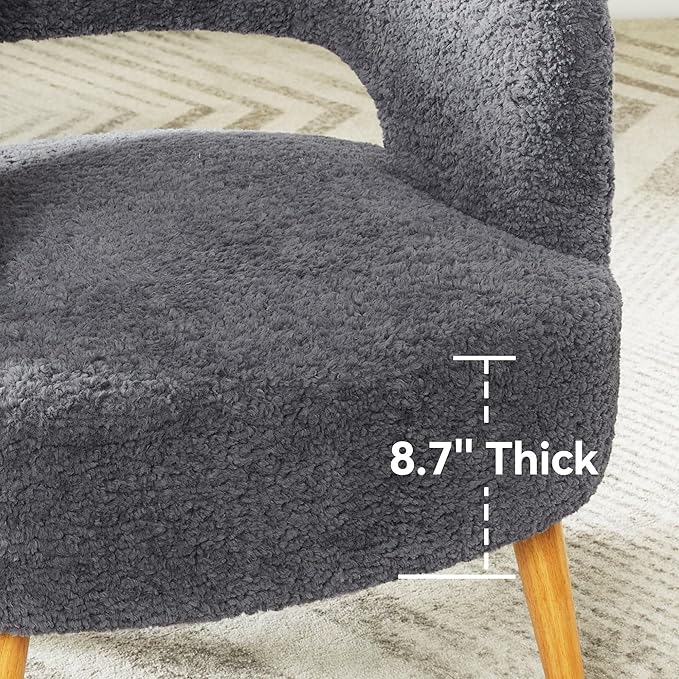 Accent Chair with Ottoman Teddy Fleece Upholstered Armchair Mid-Century Modern Comfortable Chairs and Ottoman Set with Wooden Legs for Living Room, Bedroom(Dark Grey) - LeafyLoom