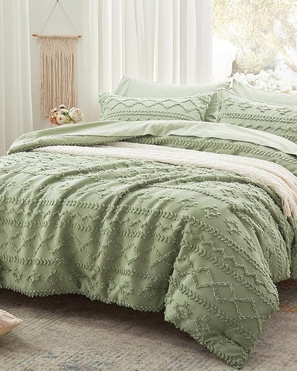 Anluoer Twin Comforter Set 5 Pieces, Sage Green Tufted Bed in a Bag with comforters and sheets, All Season Bedding Sets with 1 Comforter, 1 PillowShams, 1 Pillowcases, 1 Flat Sheet, 1 Fitted Sheet - LeafyLoom