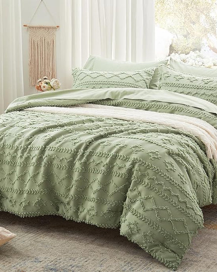 Anluoer Full Comforter Set 7 Pieces, Sage Green Tufted Bed in a Bag with comforters and sheets, All Season Bedding Sets with 1 Comforter, 2 PillowShams, 2 Pillowcases, 1 Flat Sheet, 1 Fitted Sheet - LeafyLoom