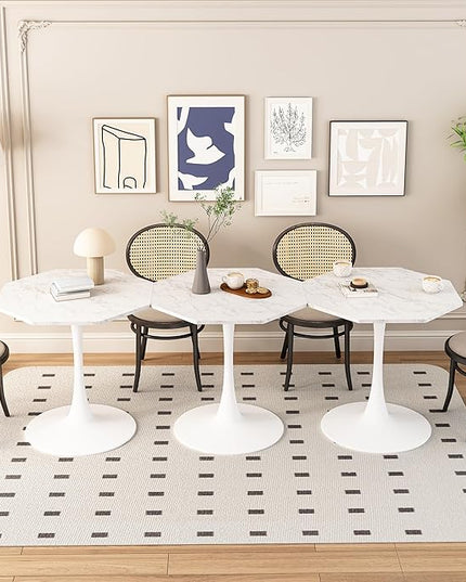 NicBex Dining Table Contemporary Kitchen Table Farmhouse Rustic 31.50" Octagonal Coffee Table with Printed White Marble Table Top, Metal Base, for Dining Room, Kitchen, Living Room, White Marble - LeafyLoom