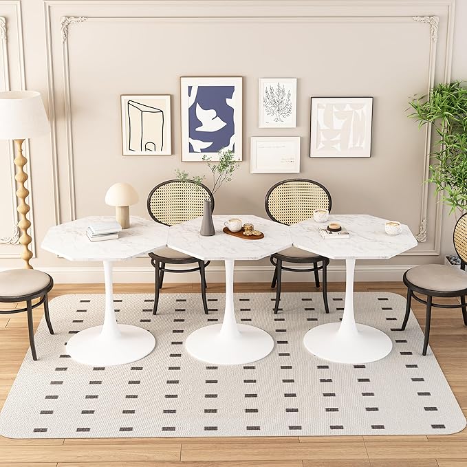 NicBex Dining Table Contemporary Kitchen Table Farmhouse Rustic 31.50" Octagonal Coffee Table with Printed White Marble Table Top, Metal Base, for Dining Room, Kitchen, Living Room, White Marble - LeafyLoom
