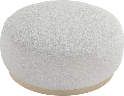 Round Ottoman Coffee Table, Modern Boucle Upholstered Center Table for Living Room Circle Accent Coffee Table for Bedroom Entryway Office - LeafyLoom