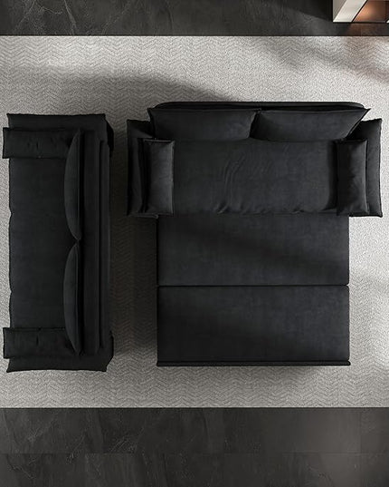 3 in 1 Oversized Love Seat Sofá Convertible Queen Size Sofabed with 2 Lumbar Pillows, Loveseat Sofa W/Pull Out Sleeper Couch Bed for Home,Office,Apartment,RV Living Room, 70.1", Black - LeafyLoom