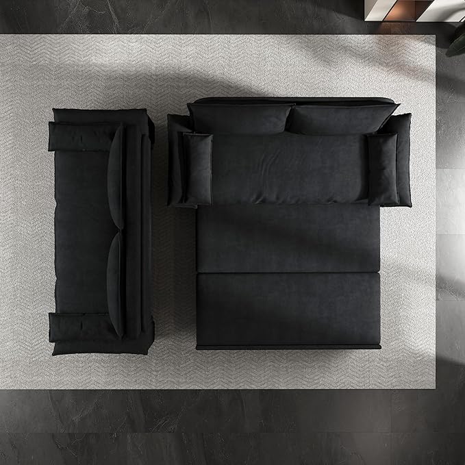 3 in 1 Oversized Love Seat Sofá Convertible Queen Size Sofabed with 2 Lumbar Pillows, Loveseat Sofa W/Pull Out Sleeper Couch Bed for Home,Office,Apartment,RV Living Room, 70.1", Black - LeafyLoom
