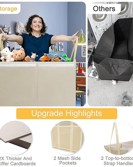 Large Toy Box for Boys Girls Toy Chest Kids Toy Storage Organizer Collapsible Toy Storage Bin Basket with Two Mesh Pockets for Nursery Playroom Bedroom Living Room Organization - LeafyLoom