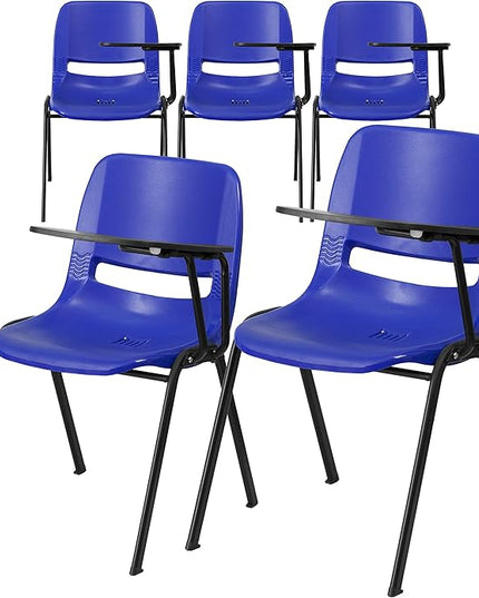 Flash Furniture HERCULES 5 Pack Blue Ergonomic Shell Chair with Left Handed Flip-Up Tablet Arm - LeafyLoom