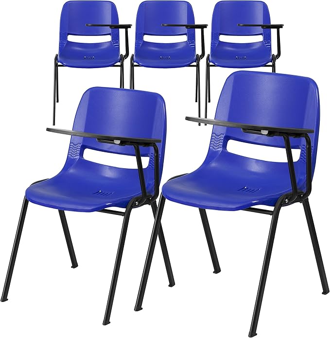 Flash Furniture HERCULES 5 Pack Blue Ergonomic Shell Chair with Left Handed Flip-Up Tablet Arm - LeafyLoom