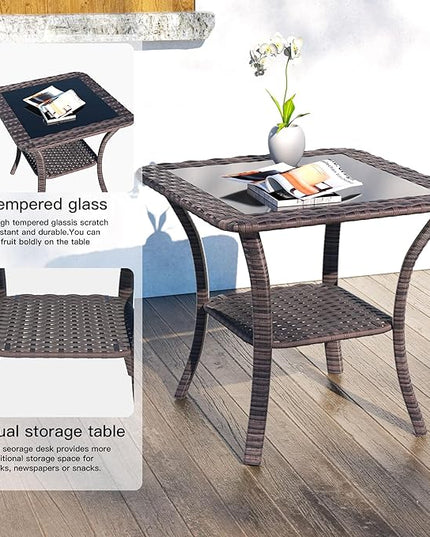 Kullavik 13PCS Outdoor Patio Furniture Set,PE Wicker Rattan Sectional Sofa Patio Conversation Sets with 43" 55000BTU Gas Propane Fire Pit Table,Swivel Rocking Chairs Set,Navy Blue - LeafyLoom